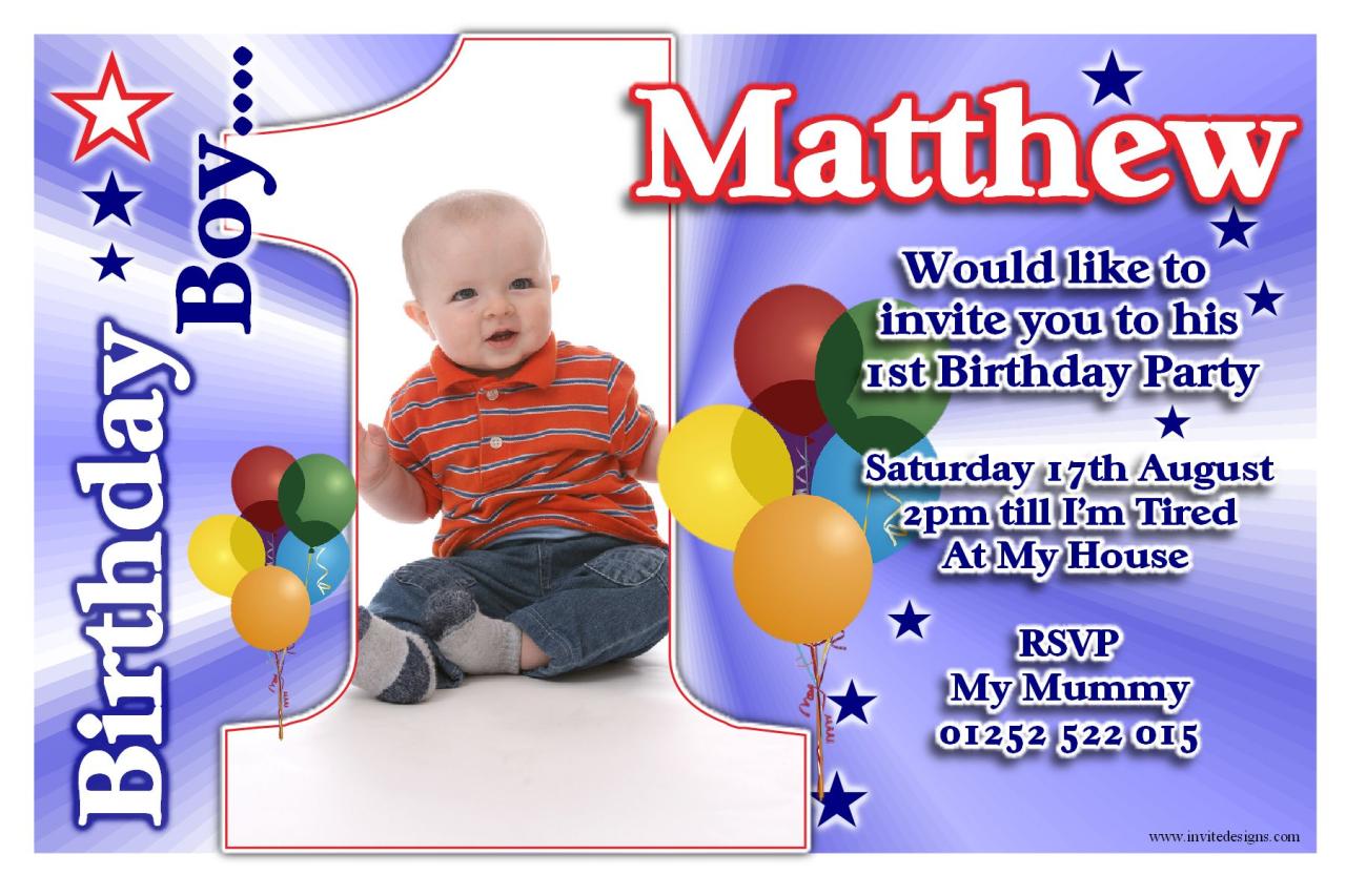 Cute birthday invitation with a photo of a little boy
