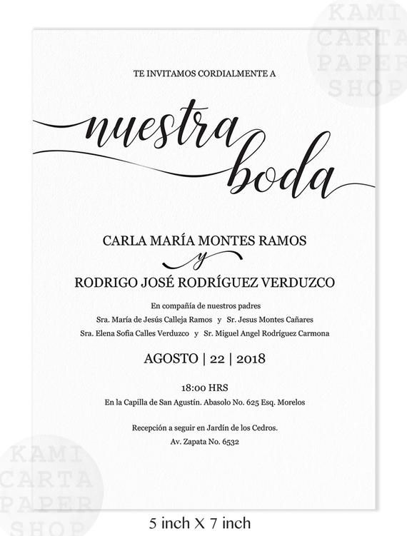 Spanish wedding invitation with a picture of a couple