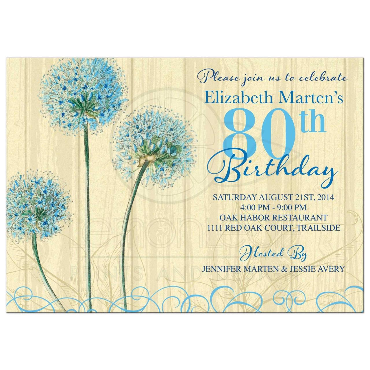 Floral 80th Birthday Invitation