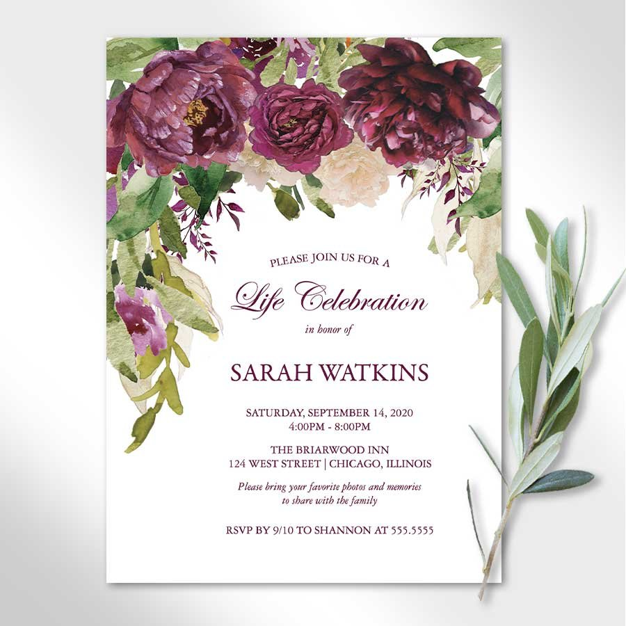 Funeral Invitation with Purple Flowers | Memorial service invitation, Funeral invitation