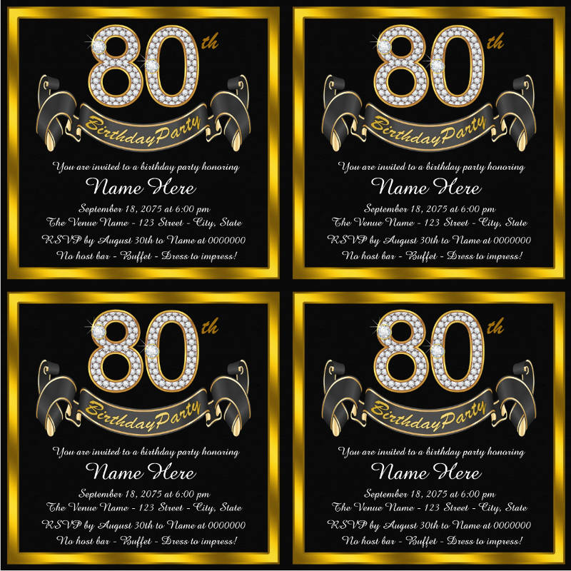 Elegant Gold 80th Birthday Party Invitation