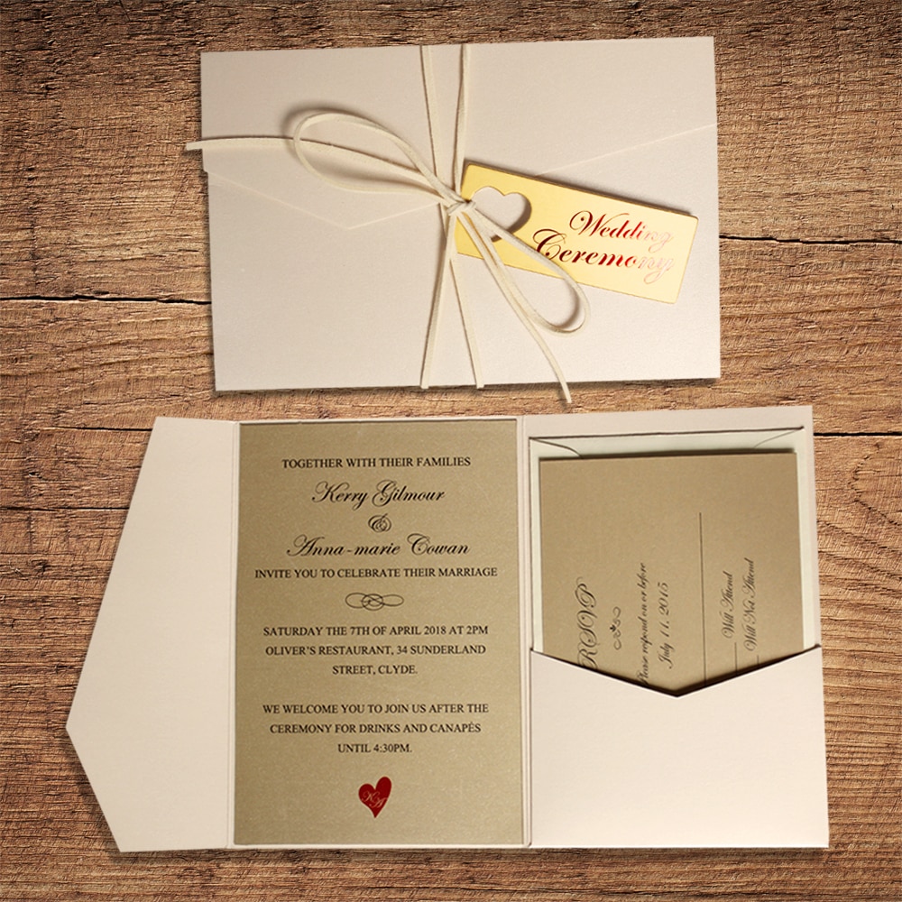 Aliexpress.com : Buy Pearl White Pocket Wedding Invitations with Golden Invite Cards, RSVP and