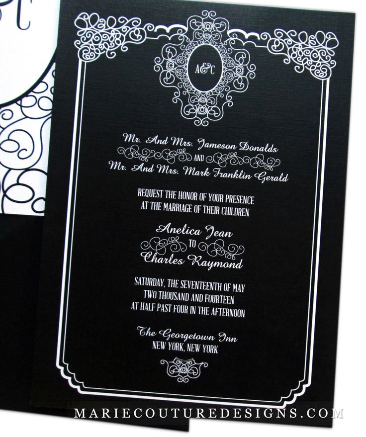 Black and White Swirl Wedding Invitation