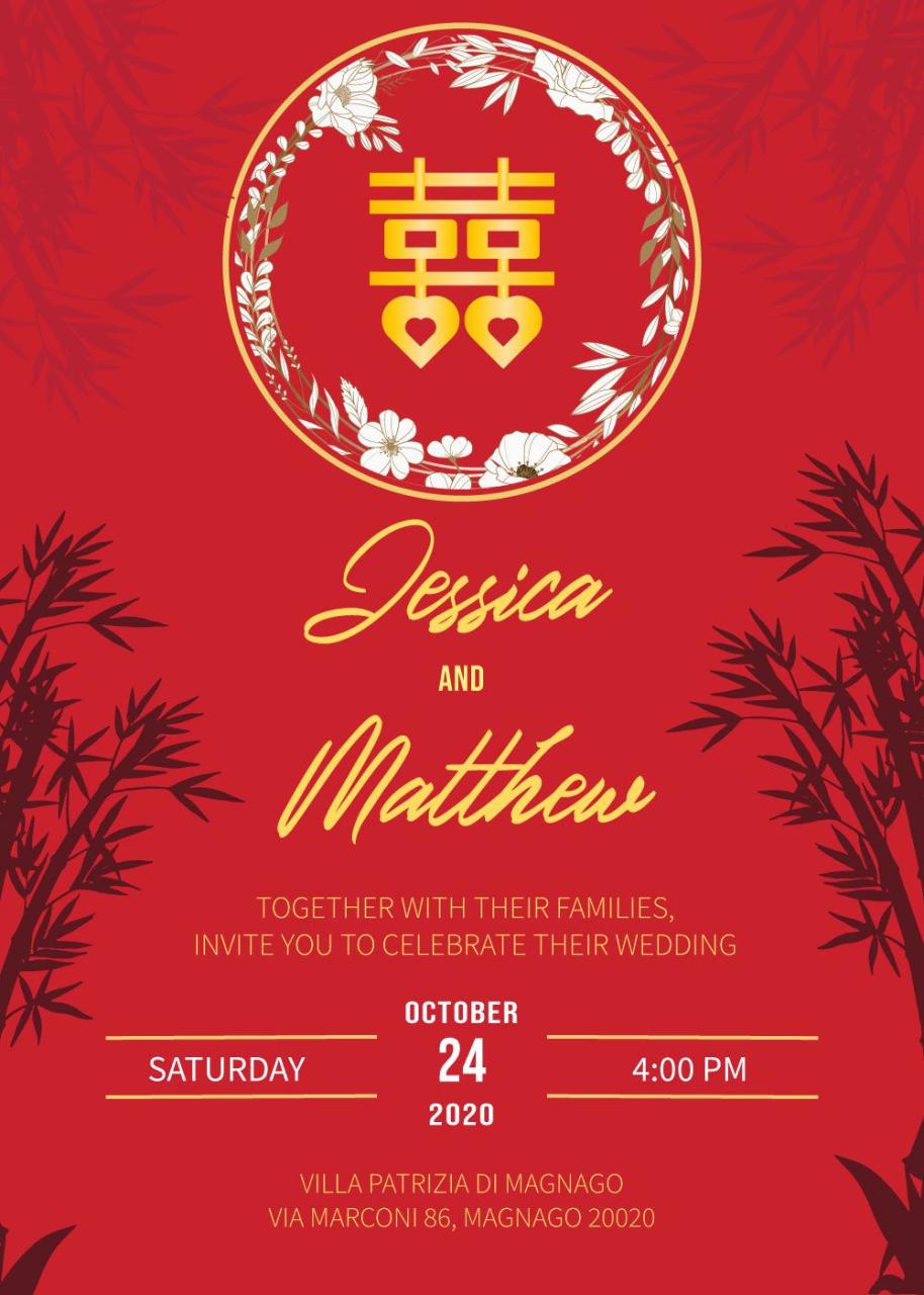 Red Chinese Wedding Invitation Editable Template