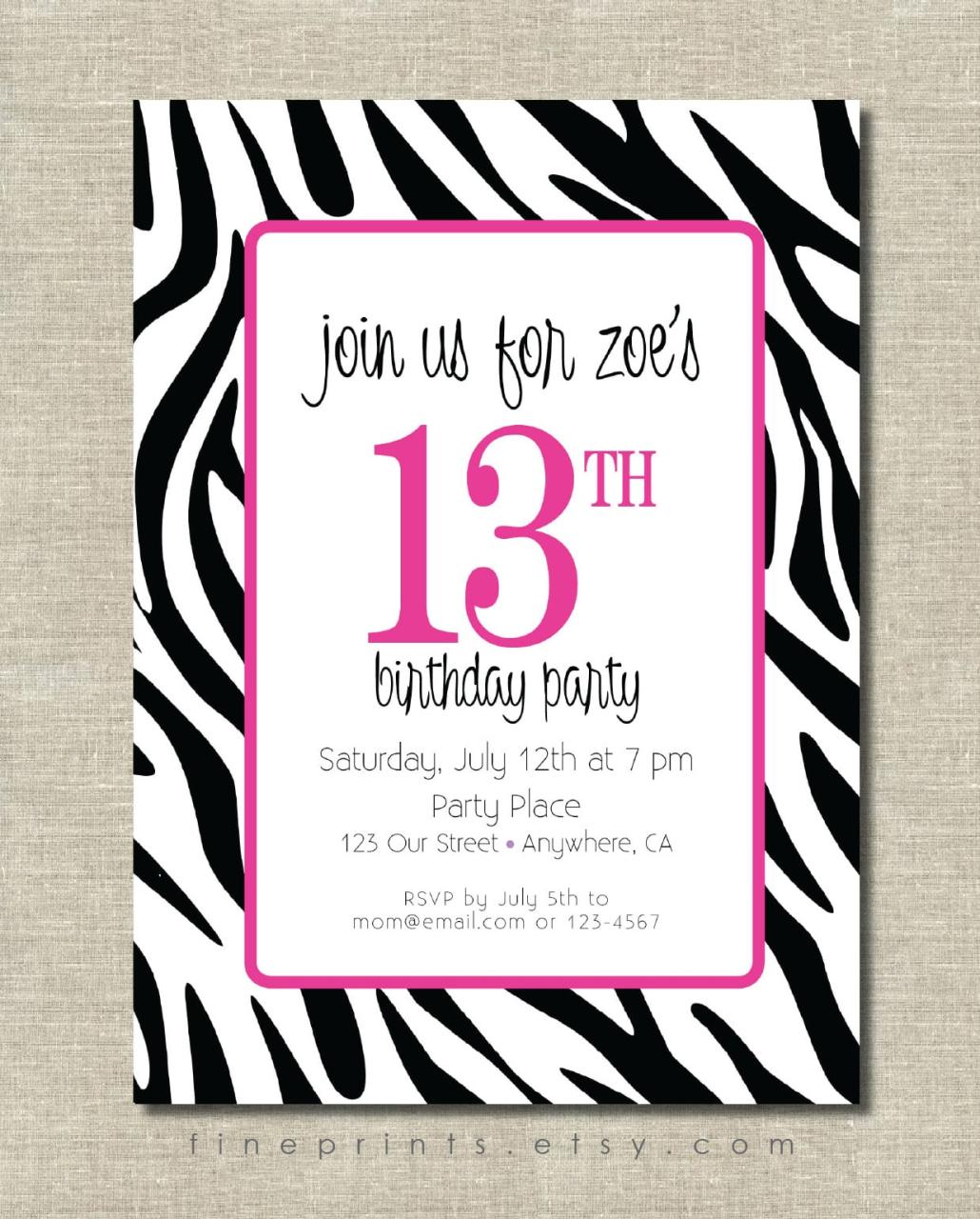 Free Printable Zebra Print Birthday Invitation