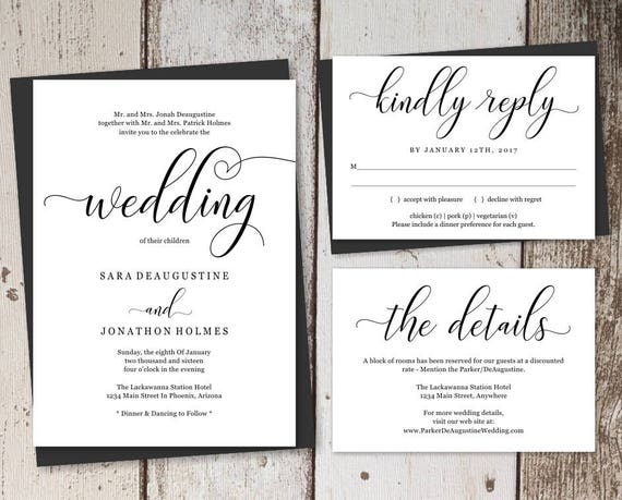 Traditional Wedding Invitation Template Printable Set Formal - Etsy