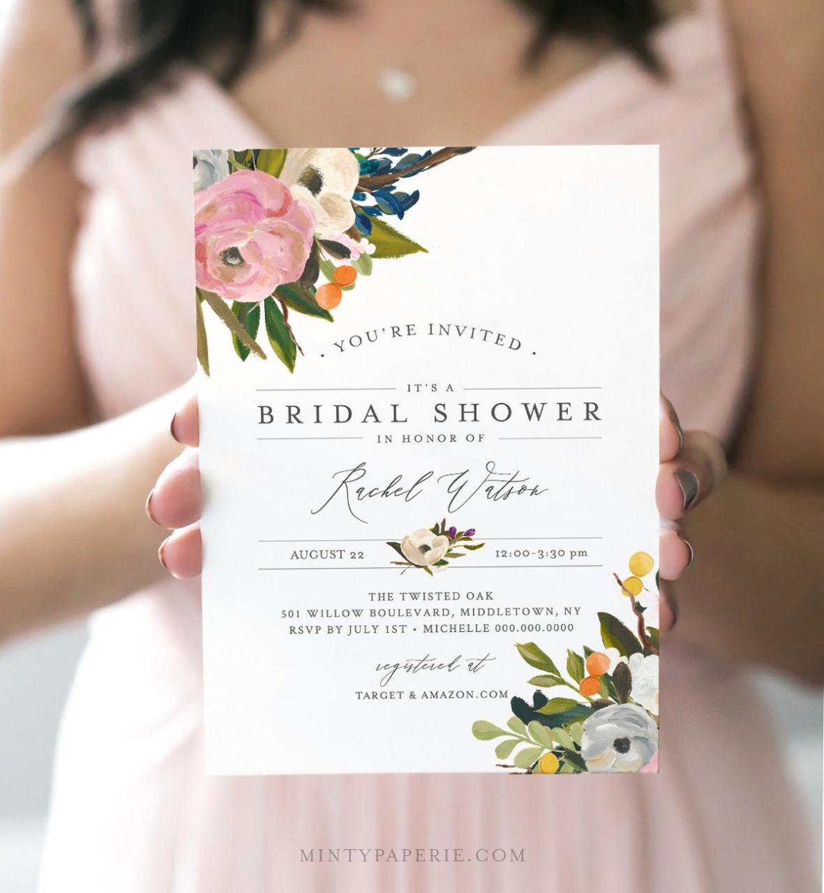 Floral Bridal Shower Invitation, INSTANT DOWNLOAD, Self-Editing Template, Printable Wedding