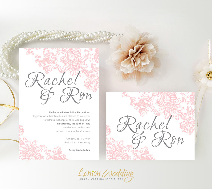 Pink Lace Wedding Invitations - LemonWedding