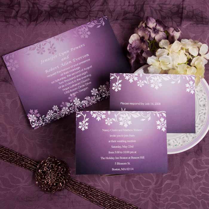 Purple Wedding Invitations with Damask
