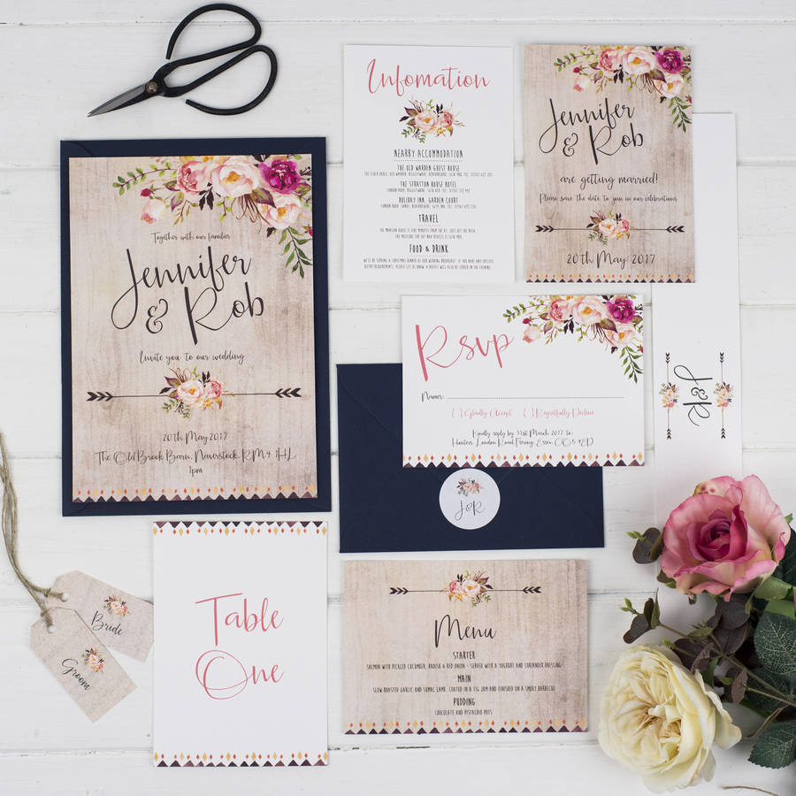 Boho Floral Wedding Invitations And Stationery By Russet and Gray | notonthehighstreet.com