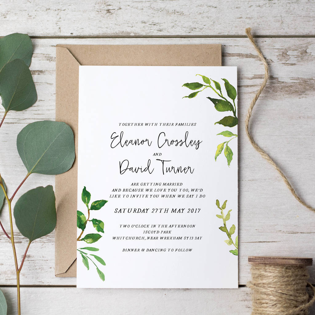 Minimalist Leaves Wedding Invitation